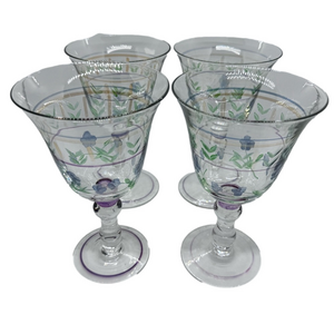4 Hand Blown & Hand Painted Water Goblets